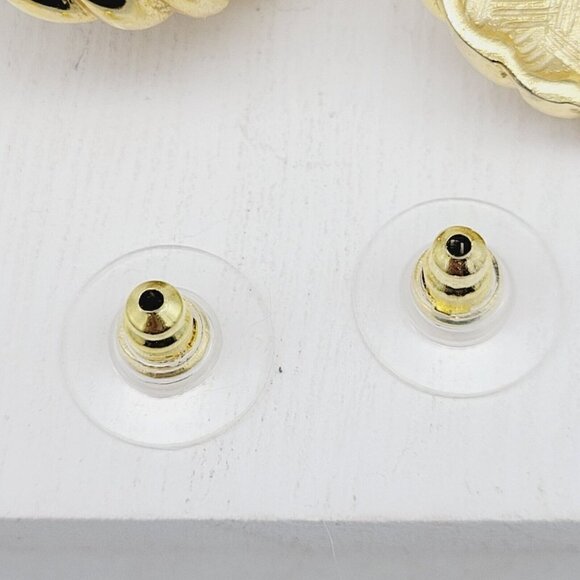 Vintage Givenchy Faux Pearl Button Earrings Post Back Polished Gold Tone Couture - Picture 6 of 6